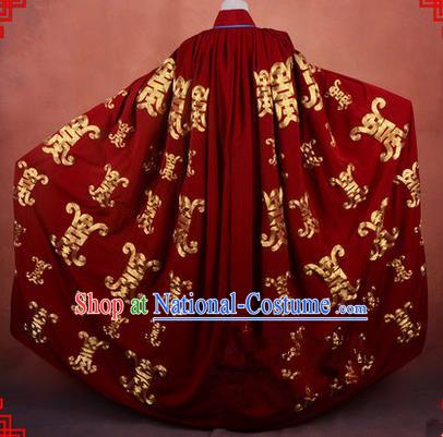 Traditional Chinese Beijing Opera Shaoxing Opera Young Lady Clothing Dark Red Cloak, China Peking Opera Diva Role Hua Tan Costume Embroidered Longevity Mantle