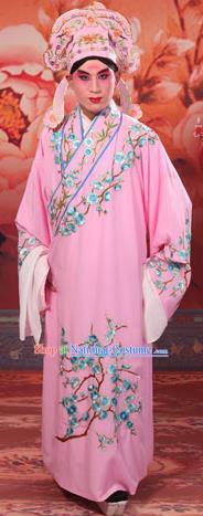 Traditional Chinese Beijing Opera Niche Pink Dress Clothing and Boots Complete Set, China Peking Opera Young Men Costume Embroidered Wintersweet Robe Opera Costumes