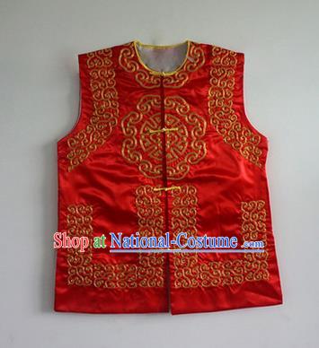 Traditional Chinese Beijing Opera Soldier Red Vests, China Peking Opera Costume Embroidered Waistcoat