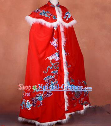 Traditional Chinese Beijing Opera Shaoxing Opera Young Lady Clothing Red Cloak, China Peking Opera Diva Role Hua Tan Costume Embroidered Mantle