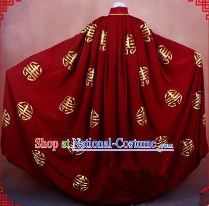 Traditional Chinese Beijing Opera Shaoxing Opera Young Lady Clothing Red Cloak, China Peking Opera Diva Role Hua Tan Costume Embroidered Longevity Mantle