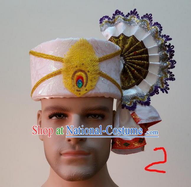 Traditional Traditional Thailand Accessories White Hat, Southeast Asia Thai Dai Nationality Headwear for Men