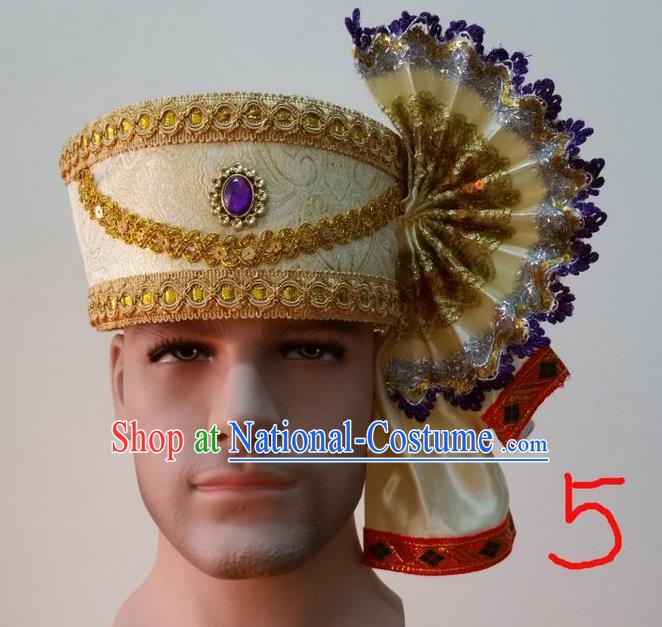 Traditional Traditional Thailand Accessories Purple Crystal Hat, Southeast Asia Thai Dai Nationality Headwear for Men