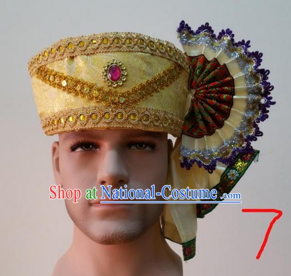 Traditional Traditional Thailand Accessories Pink Crystal Hat, Southeast Asia Thai Dai Nationality Headwear for Men