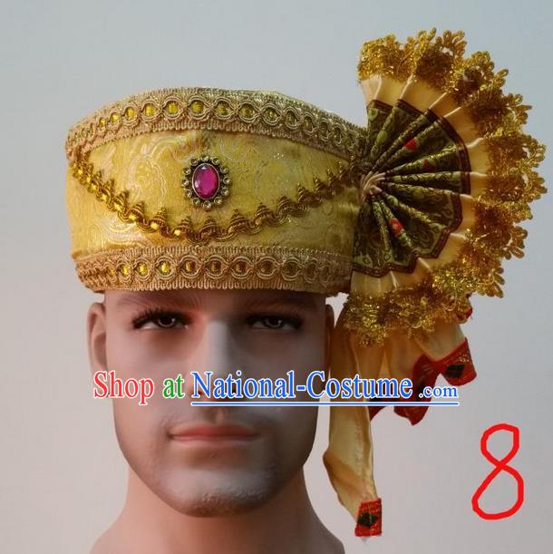 Traditional Traditional Thailand Accessories Pink Crystal Hat, Southeast Asia Thai Dai Nationality Headwear for Men