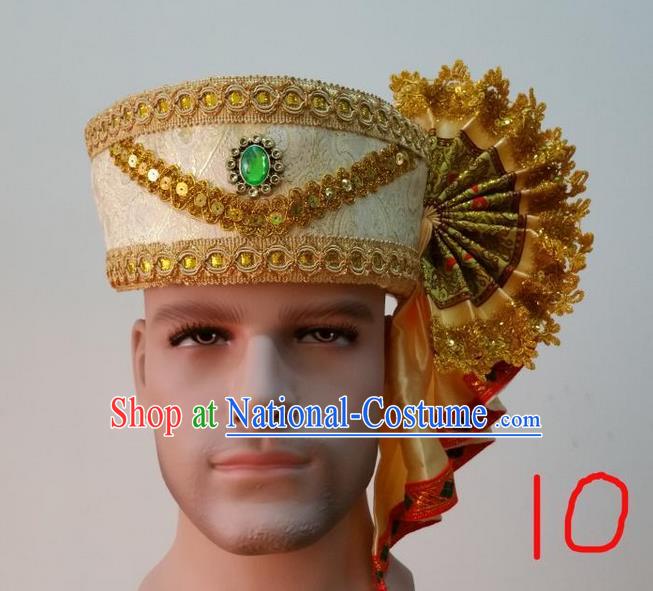 Traditional Traditional Thailand Accessories Green Crystal Hat, Southeast Asia Thai Dai Nationality Headwear for Men