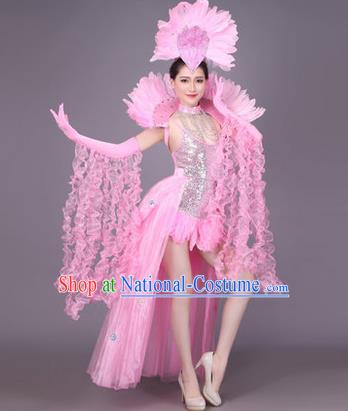 Traditional Chinese Modern Dance Performance Costume, China Opening Dance Samba Dance Clothing, Classical Dance Pink Dress for Women