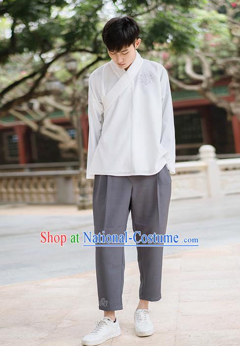 Traditional Chinese Ancient Male Costume, Elegant Hanfu Clothing Chinese Ancient Swordsman Blouse for Men