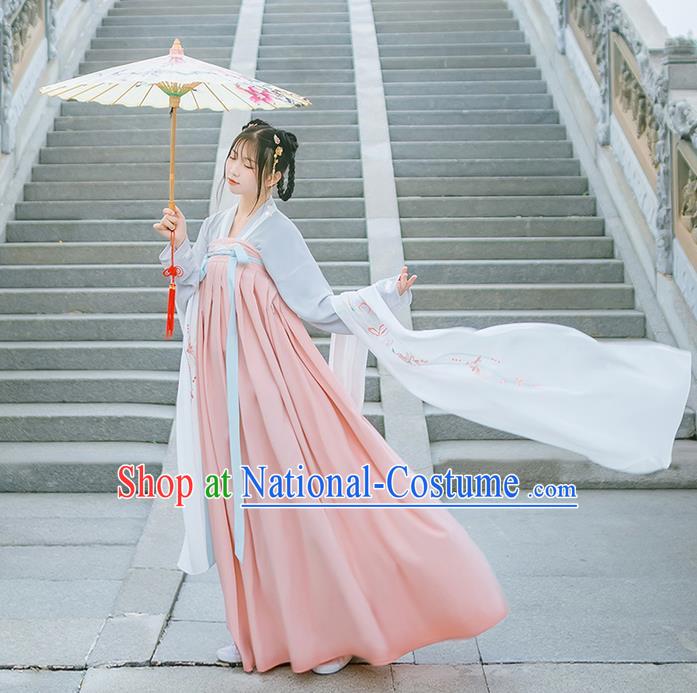 Traditional Chinese Tang Dynasty Young Lady Costume, Elegant Hanfu Clothing Blouse and Ru Skirts, Chinese Ancient Princess Dress for Women