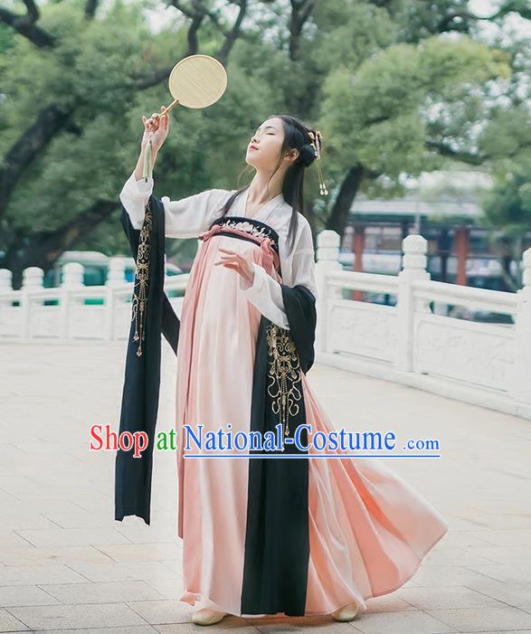 Traditional Chinese Tang Dynasty Young Lady Costume, Elegant Hanfu Clothing Blouse and Pink Ru Skirts, Chinese Ancient Princess Dress for Women