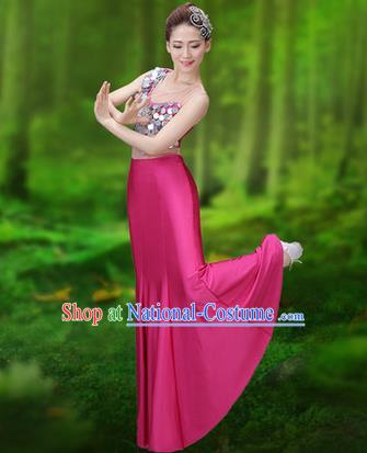 Traditional Chinese Dai Nationality Peacock Dance Costume, Folk Dance Ethnic Pavane Clothing, Chinese Minority Nationality Dance Pink Dress for Women