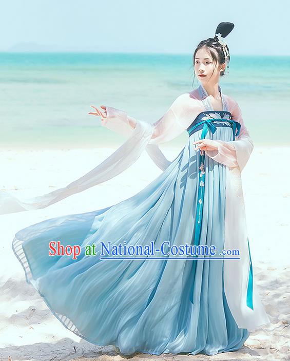 Traditional Chinese Tang Dynasty Palace Lady Costume Complete Set, Elegant Hanfu Clothing Embroidered Butterfly Dress, Chinese Ancient Princess Clothing for Women