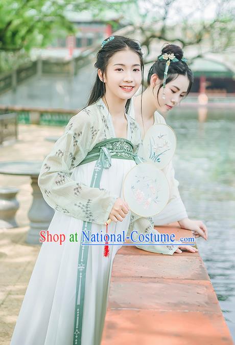 Traditional Chinese Tang Dynasty Young Lady Costume, Elegant Hanfu Clothing Embroidered Blouse and Green Skirts, Chinese Ancient Princess Dress for Women