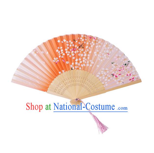 Traditional Chinese Ancient Hanfu Printing Red Folding Fans for Women