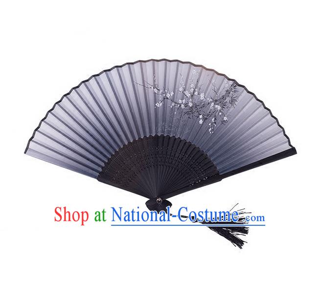 Traditional Chinese Ancient Hanfu Printing Black Folding Fans for Women