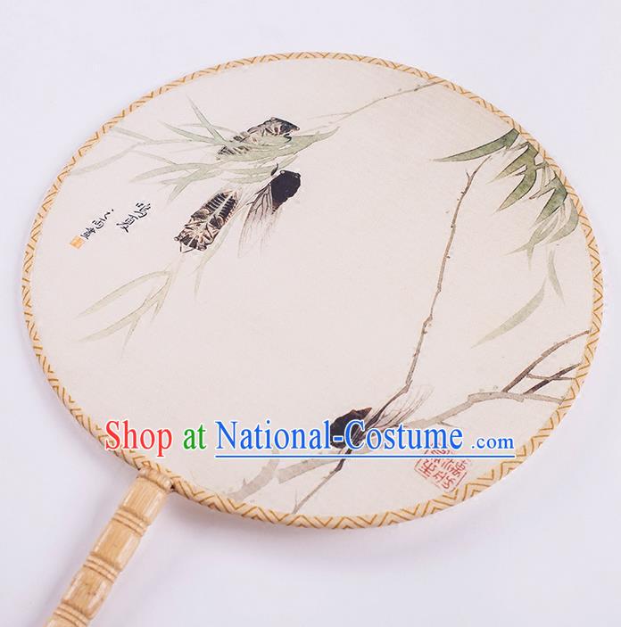 Traditional Chinese Ancient Hanfu Printing Cicadidae Round Fans for Women