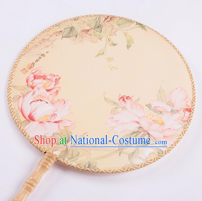 Traditional Chinese Ancient Hanfu Printing Peony Round Fans for Women