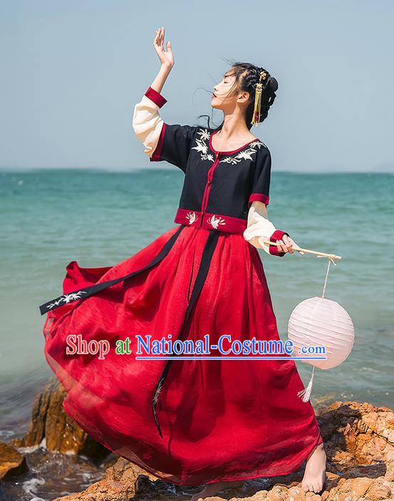 Traditional Chinese Song Dynasty Palace Princess Costume Blouse and Dress Complete Set, Elegant Hanfu Embroidered Clothing China Ancient Dress for Women