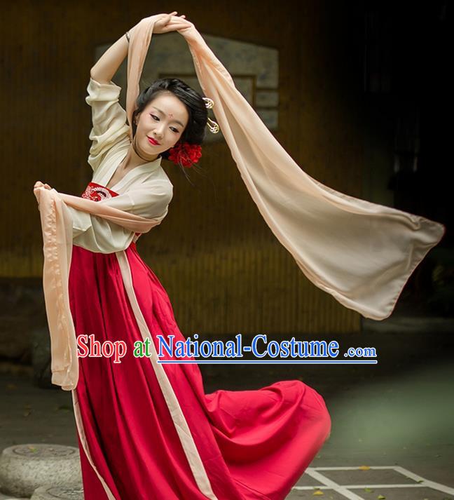 Traditional Chinese Tang Dynasty Palace Princess Dusty Pink Long Ribbons Wearing Silks for Women