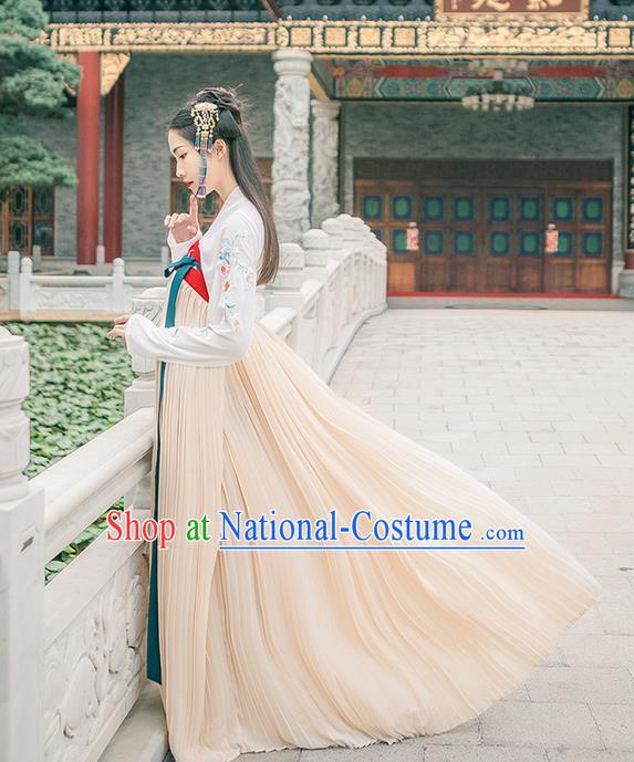 Traditional Chinese Tang Dynasty Palace Princess Costume Complete Set, Elegant Hanfu Clothing Embroidered Dress, Chinese Ancient Princess Clothing for Women