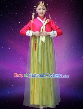 Traditional Korean Nationality Dance Costume, Chinese Minority Nationality Embroidery Hanbok Veil Dress for Women