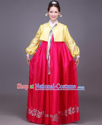 Traditional Korean Nationality Dance Costume, Chinese Minority Nationality Korea Ancient Embroidery Hanbok Dress for Women