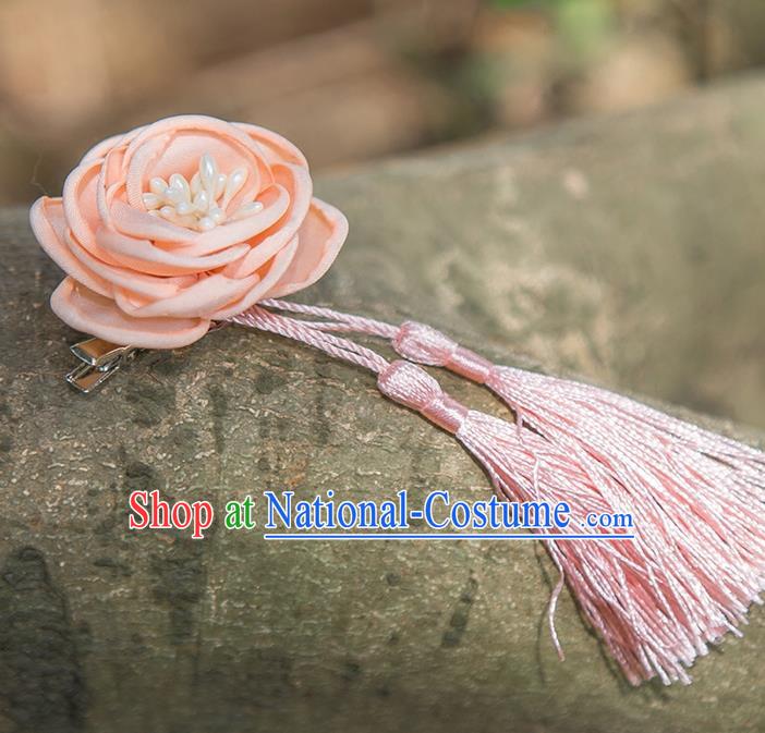 Traditional Chinese Ancient Wedding Hair Accessories, China Hanfu Pink Flowers Tassel Hairpins for Women