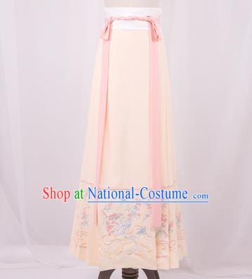 Traditional Chinese Ming Dynasty Young Lady Costume, Elegant Hanfu Clothing Embroidered Pink Horse-face Skirt, Chinese Ancient Princess Clothing for Women