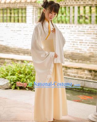 Traditional Chinese Han Dynasty Palace Princess Costume, Elegant Hanfu Clothing Beige Middle-Skirt, Chinese Ancient Princess Clothing for Women