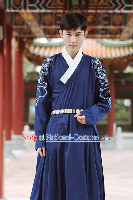 Traditional Chinese Ming Dynasty Imperial Guards Embroidery Costume, Elegant Hanfu Flying Fish Clothing Chinese Ancient Swordsman Dress for Men