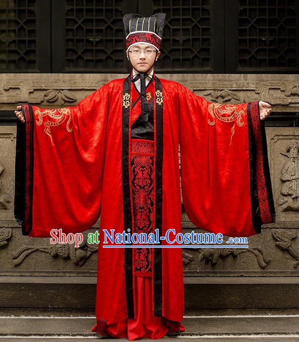 Traditional Chinese Han Dynasty Minister Costume, Elegant Hanfu Clothing Wedding Bridegroom Robes Chinese Ancient Gwanbok for Men