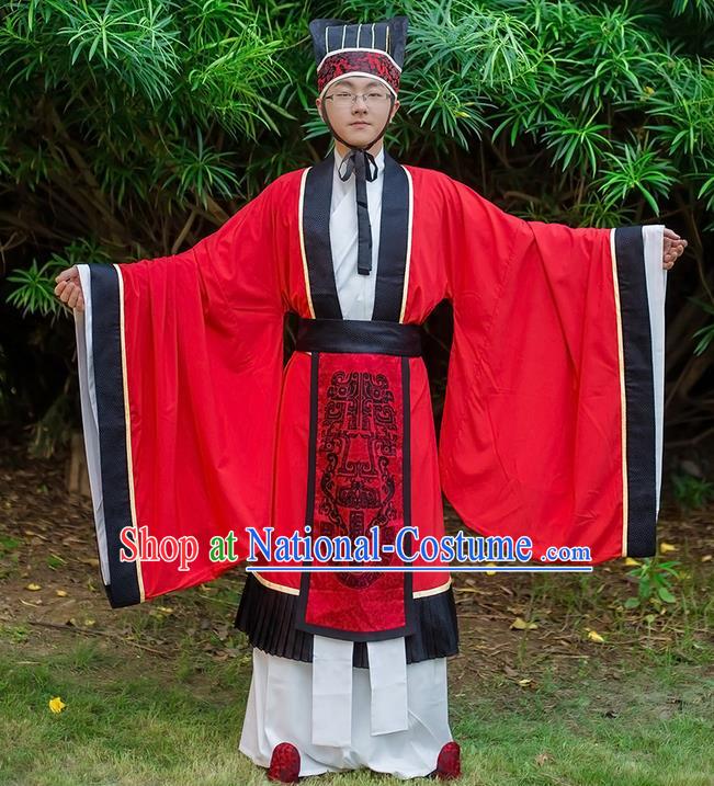 Traditional Chinese Han Dynasty Minister Costume, Elegant Hanfu Clothing Wedding Bridegroom Robes Chinese Ancient Gwanbok for Men