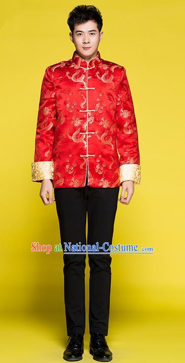 Traditional Chinese Wedding Costume Tang Suits Wedding Red Clothing, Ancient Chinese Bridegroom Embroidered Chinese Tunic Suit for Men