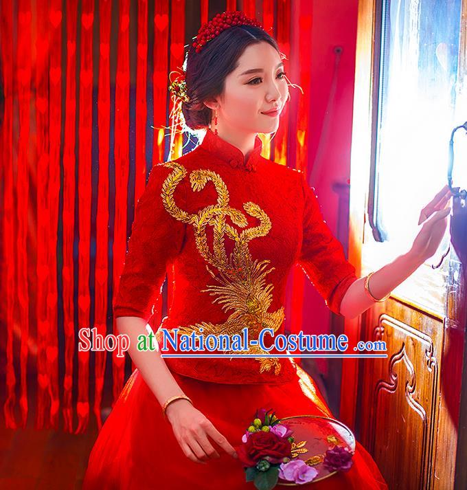 Traditional Chinese Wedding Costumes Traditional Xiuhe Suits Wedding Bride Dress Ancient Chinese bridal hair Accessory Headwear