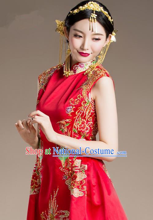 Traditional Chinese Wedding Costumes Traditional Xiuhe Suits Wedding Bride Dress Ancient Chinese bridal hair Accessory Headwear