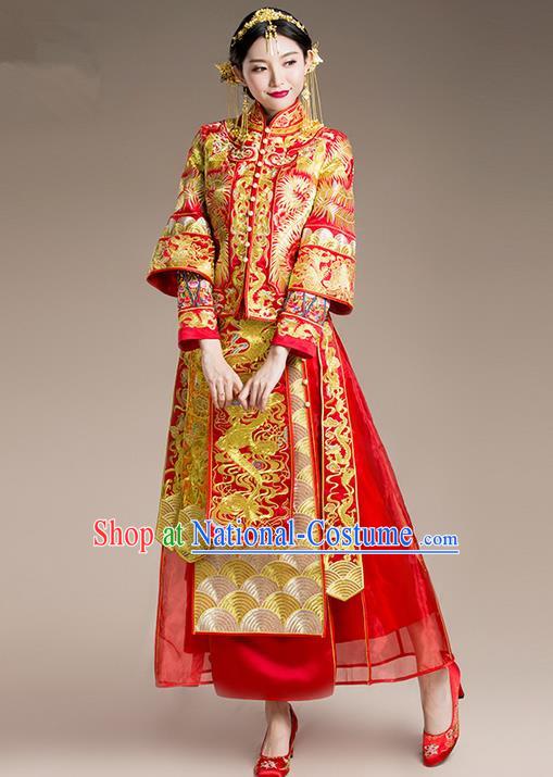 Traditional Chinese Wedding Costumes Traditional Xiuhe Suits Wedding Bride Dress Ancient Chinese bridal hair Accessory Headwear