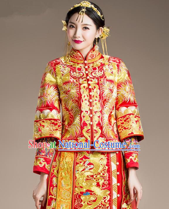 Traditional Chinese Wedding Costumes Traditional Xiuhe Suits Wedding Bride Dress Ancient Chinese bridal hair Accessory Headwear