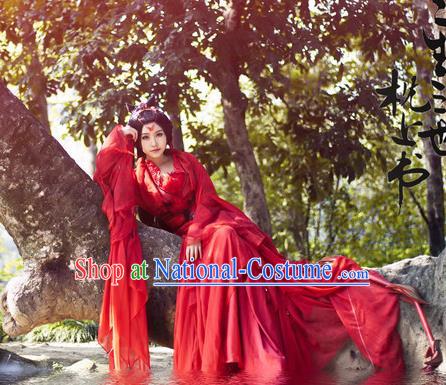 Traditional Chinese Swordswoman Costume, Elegant Hanfu Cosplay Clothing Ancient Chinese Heroine Red Dress for Women