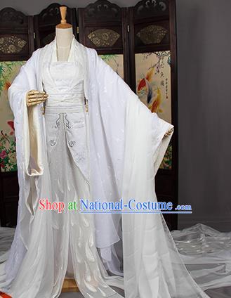 Traditional Chinese Tang Dynasty Swordswoman Costume, Elegant Hanfu Cosplay Palace Princess Clothing Ancient Chinese White Dress for Women