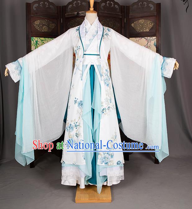 Traditional Chinese Han Dynasty Fairy Costume, Elegant Hanfu Cosplay Peri Clothing Ancient Chinese Imperial Princess Dance Dress for Women