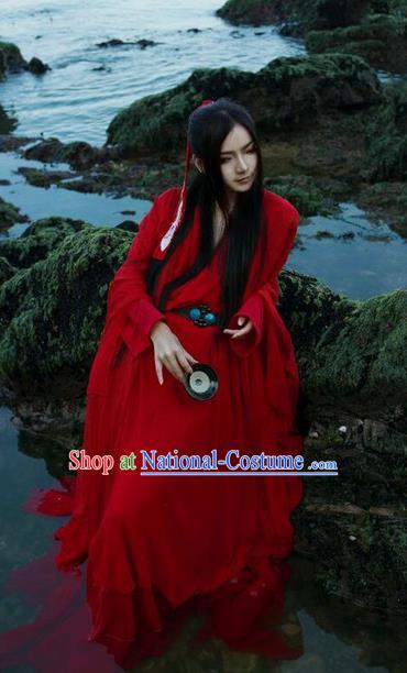 Traditional Chinese Song Dynasty Young Hero Red Costume, Chinese Ancient Hanfu Jiang Hu Swordsman Clothing for Men