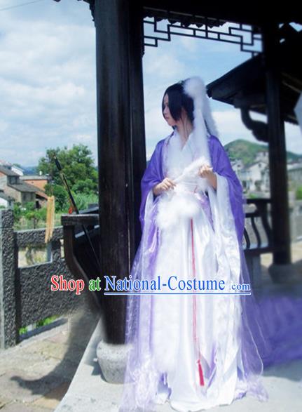 Traditional Chinese Cosplay Imperial Consort Costume, Chinese Ancient Hanfu Han Dynasty Imperial Princess Purple Dance Dress Clothing for Women