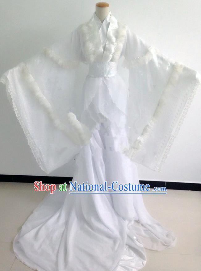 Traditional Chinese Cosplay Young Lady Costume, Chinese Ancient Hanfu Han Dynasty Princess White Dress Clothing for Women