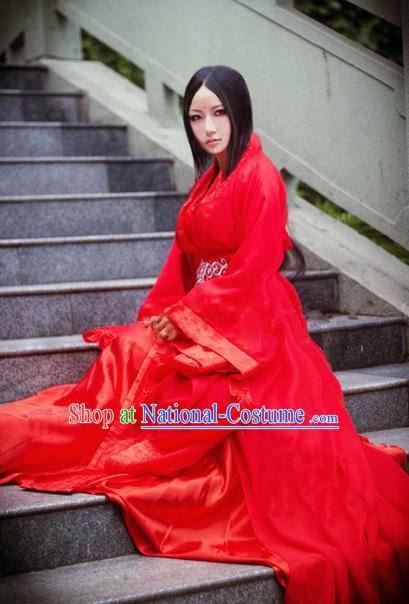 Traditional Chinese Cosplay Imperial Consort Wedding Costume, Chinese Ancient Bride Hanfu Han Dynasty Wedding Red Clothing for Women