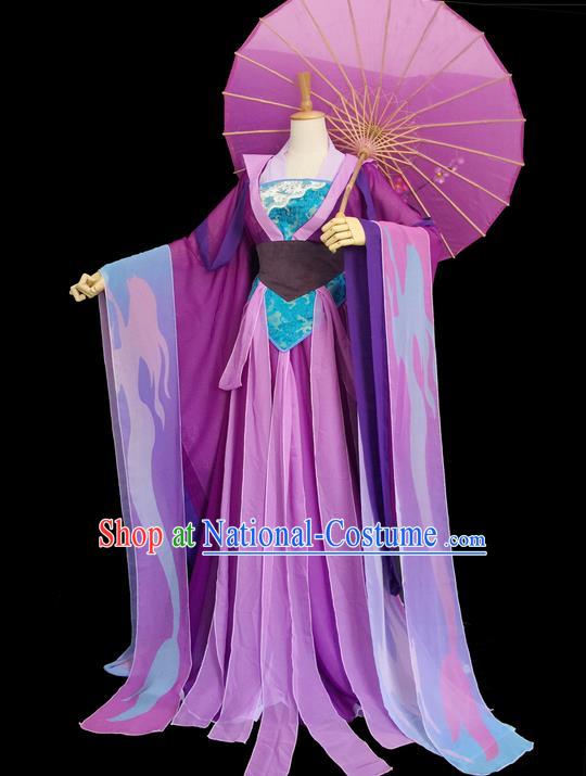 Traditional Chinese Cosplay Imperial Consort Costume, Chinese Ancient Hanfu Tang Dynasty Princess Purple Dress Clothing for Women