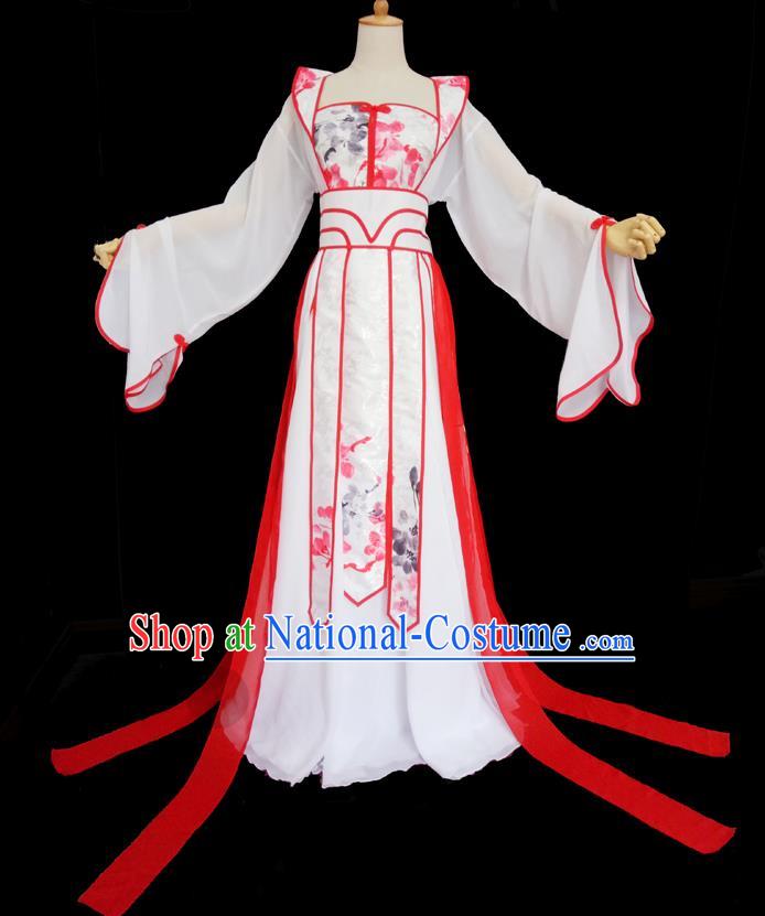 Traditional Chinese Cosplay Imperial Consort Fairy Costume, Chinese Ancient Ink Painting Plum Blossom Hanfu Tang Dynasty Princess Dress Clothing for Women