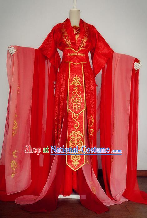 Traditional Chinese Cosplay Imperial Princess Wedding Costume, Chinese Ancient Peri Hanfu Tang Dynasty Bride Red Dress Clothing for Women