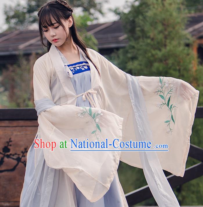 Traditional Chinese Han Dynasty Imperial Princess Costume, Elegant Hanfu Clothing Blouse and Skirts, Chinese Ancient Young Lady Embroidered Cardigan Dress for Women