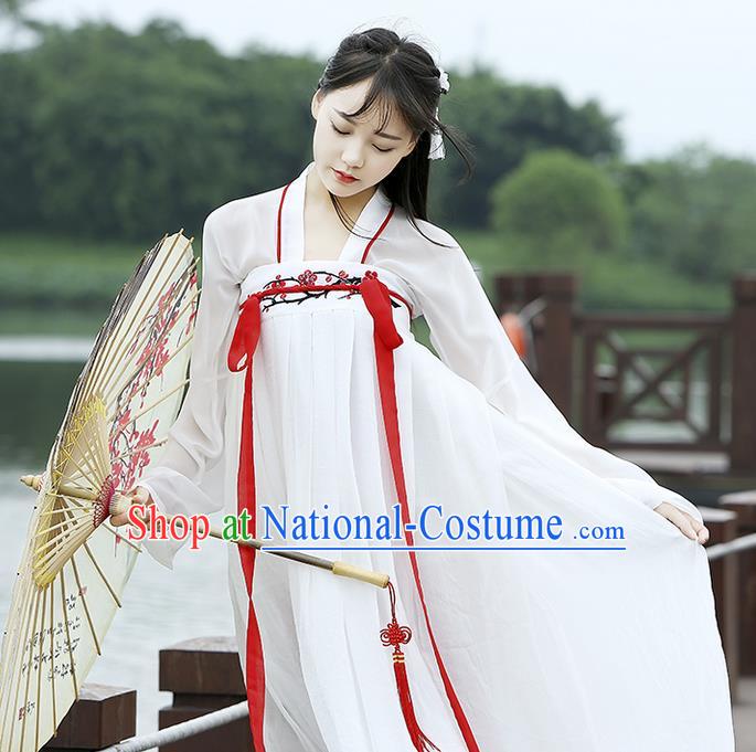 Traditional Chinese Han Dynasty Imperial Princess Costume, Elegant Hanfu Clothing Blouse and Skirts, Chinese Ancient Young Lady Embroidered Wintersweet Dress for Women