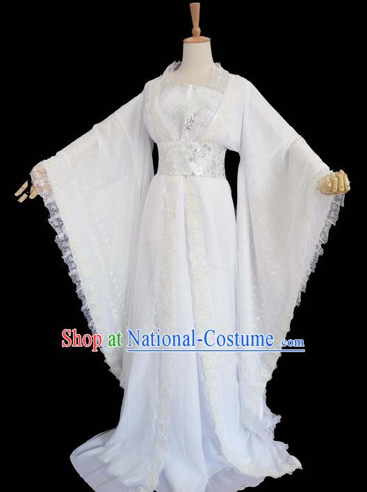 Traditional Chinese Han Dynasty Imperial Princess Costume, Elegant Hanfu Clothing Blouse and Skirts, Chinese Ancient Young Lady Embroidered White Lace Dress for Women